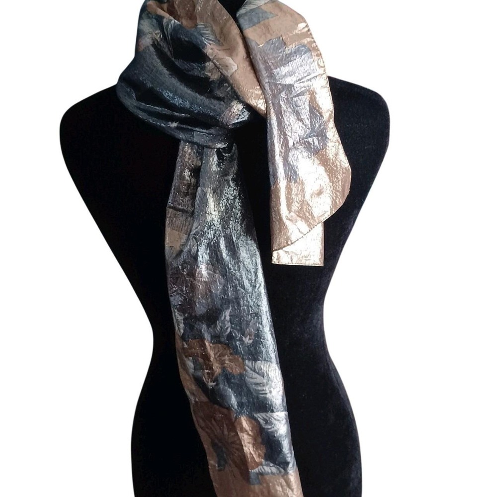 Webb‎ & Co Italy Women Metallic Floral Scarf Bronze Silver Blue Evening Wrap 53" - Picture 13 of 16